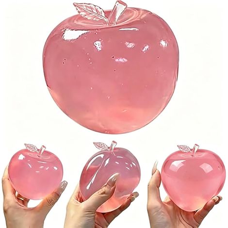 Pomme squishy, anti-stress, jouet anti-stress en forme de pomme, balle transparente en relief, convient aux adultes et aux enfants, cadeau décoratif (rose) (1/4)