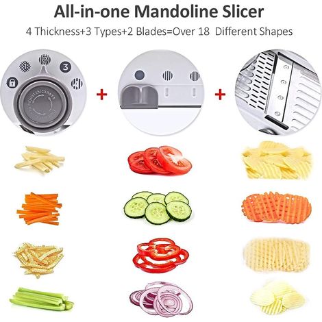 18 types de mandolines réglables en acier inoxydable, coupe-légumes manuel, râpe à julienne, trancheuse à fruits, gaufrier, trancheuse à pommes de terre blanche (1/5)