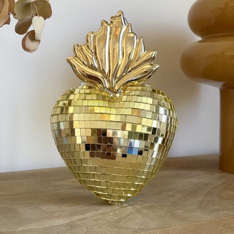 Déco à accrocher Cœur disco Ex-voto doré (1/4)