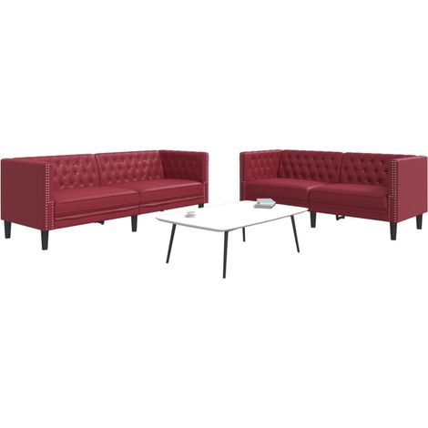 Teenpull – 2-tlg. Chesterfield-Sofa-Set Weinrot Kunstleder (1/5)