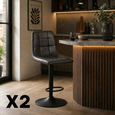 Tabouret de bar réglable gris motif damier (lot de 2) LORA