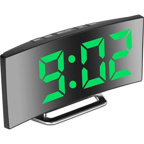 Tigrezy Réveil numérique pour chambre à coucher, écran miroir LED 7", 2 luminosités, 12/24 heures, température, date, veilleuse, répétition, chargement USB et alimentation par batterie (vert) (1/4)