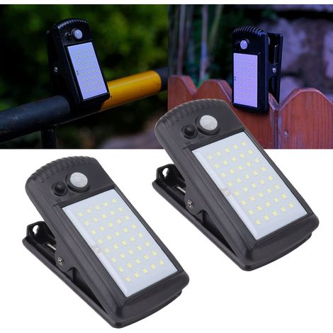 Lampe solaire murale à pince, lampe de camping, lampe solaire à détecteur infrarouge, étanche IP65, sans fil, lumière blanche pure pour clôture, terrasse, mur, garage. (1/5)
