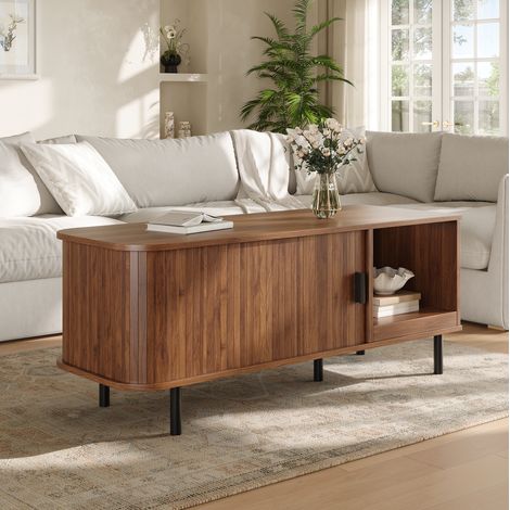 CHICFURN Mesa de centro 110x40x55 cm de MDF y aglomerado efecto nogal con almacenaje (1/5)