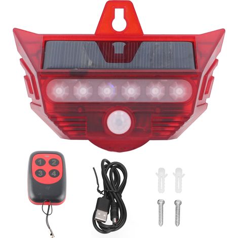 Lampe solaire d'alarme 4 modes, avec télécommande, détecteur de mouvement, sirène son et lumière étanche, pour hôtels et résidences (1/5)