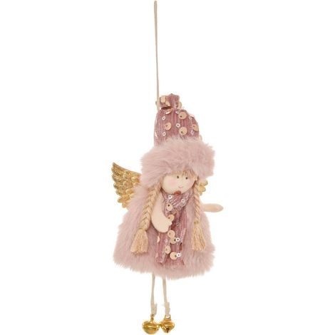 Adorno de abeto con forma de hada de peluche rosa, 8 cm - Feeric lights & christmas