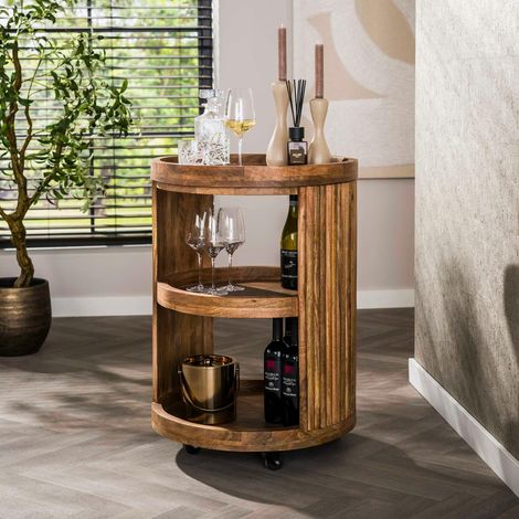 Meuble bar sur roulettes en bois de manguier strié CREEK (1/5)