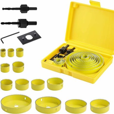 Set of 16 carbon steel hole saws from 19 to 127 mm for wood, plasterboard, plastic (1/5)