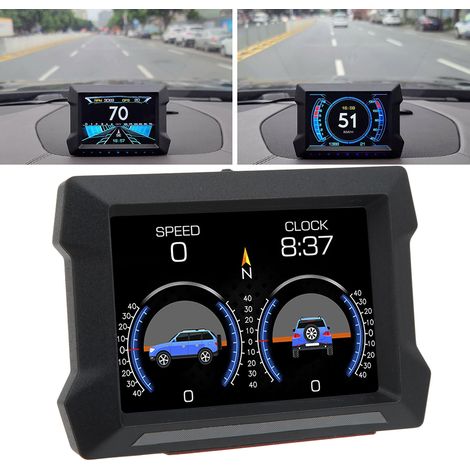 Compteur de vitesse LCD universel, affichage tête haute pour voiture, mode OBD2+GPS, tableau de bord intelligent avec inclinomètre, boussole, compteur de vitesse, tachymètre et fonctions d'avertisseme (1/5)