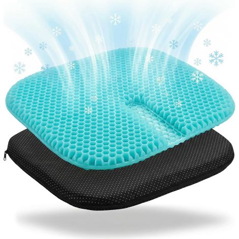 Coussin de siège en gel – Coussin doux nid d'abeille avec housse antidérapante Grand coussin en gel avec soulagement de la douleur du coccyx Coussin de siège de voiture frais pour voiture, bureau (1/5)