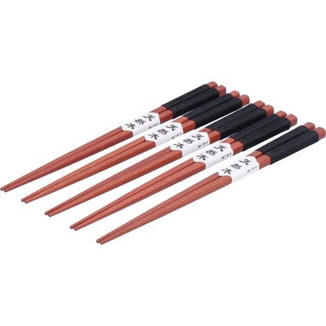 5 paires de baguettes en bois antidérapantes, lignes torsadées, pour sushi, hôtel, maison, restaurant (noir) (1/5)