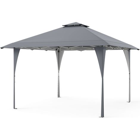Tonnelle pliante grise 390 x 390 cm en toile Oxford avec 3 hauteurs, sac, sardines et haubans pour jardin, marché et plage (1/5)