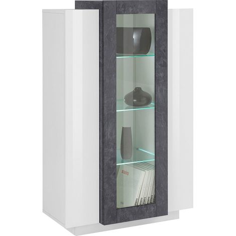 Vetrina Kevin, Mobile Espositore 7 Ripiani, 10 Vani Made in Italy, 38x80x121h cm Bianco Lucido