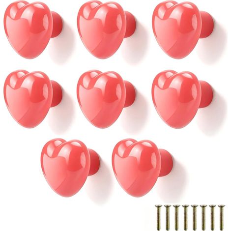 8 Pièces Bouton de Meuble Porcelaine, Rose, Boutons de Portes pour Placards, Design Forme Coeur, Facile Installer, avec Vis, Poignée Meuble, pour Coiffeuse, Chambre Coucher, Salle Bain, Salon (1/5)