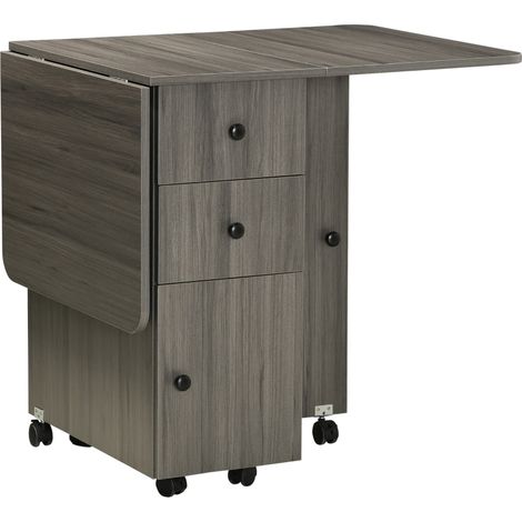 Multi-Storage Six-Person Drop Leaf Dining Table - Grey