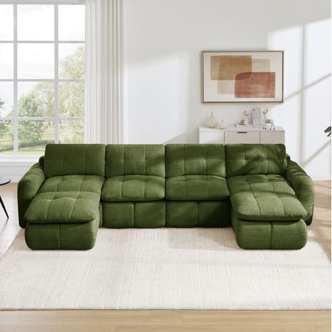 Modulares U Sofa 334x160x68 cm, rahmenlos, flexibel kombinierbar, Chenille, Grün (1/5)