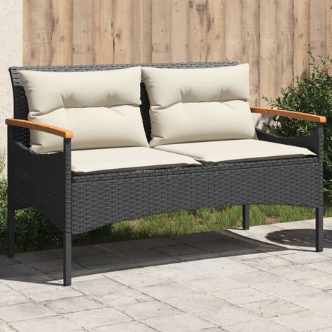 Banc de jardin avec coussins-Banquette de jardin 116x62,5x74 cm noir résine tressée (1/5)