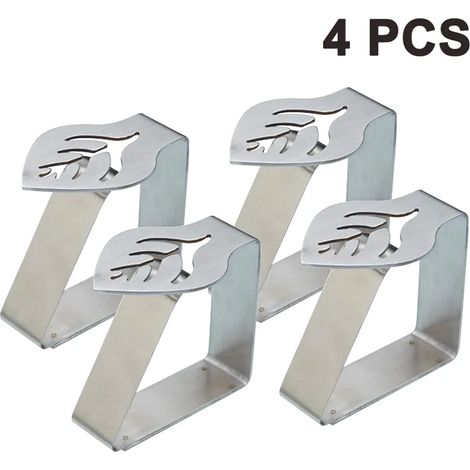Lot de 4 pinces à nappe en acier inoxydable, antirouille, pour mariages, fêtes et usage domestique en extérieur (1/5)