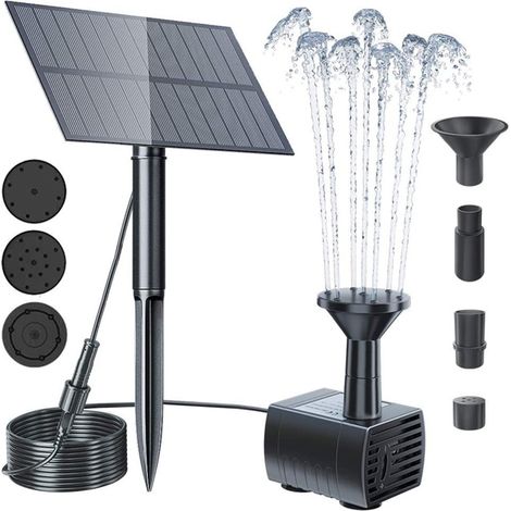 Pompe à eau solaire extérieure 1,5 W, kit de pompe à fontaine solaire amélioré avec piquet, pompe à eau solaire pour bain d'oiseaux, jardin, cour (1/5)