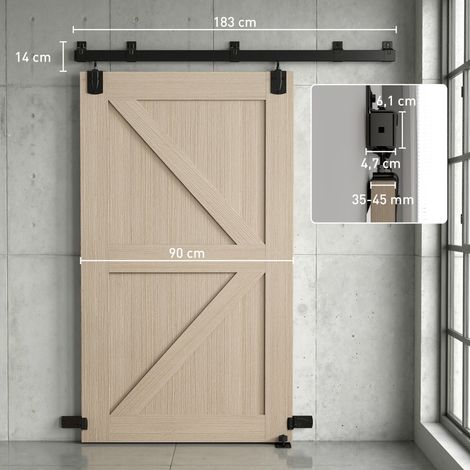 Schwerlast Schiebetür-Hardware-Set 183 cm Schwarz für Einzeltüren (1/5)