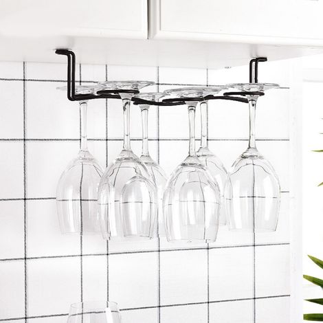 Étagère suspendue en fer pour 6 bouteilles de vin, porte-verres, organiseur de rangement mural (1/5)