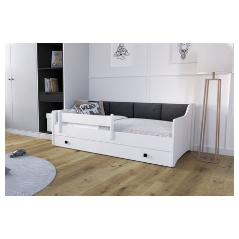 Lettino per bambini ERYK con cassetto e sponda 160x80 nero