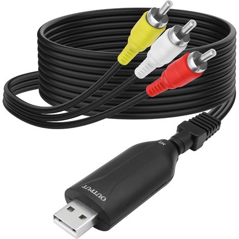 Carte de capture audio vidéo USB 2.0, VHS VCR vers convertisseur numérique USB 2.0 mâle vers 3 RCA mâle, adaptateur composite AV pour PC, ordinateur portable, projecteur, lecteur DVD - 1,5 m (1/5)