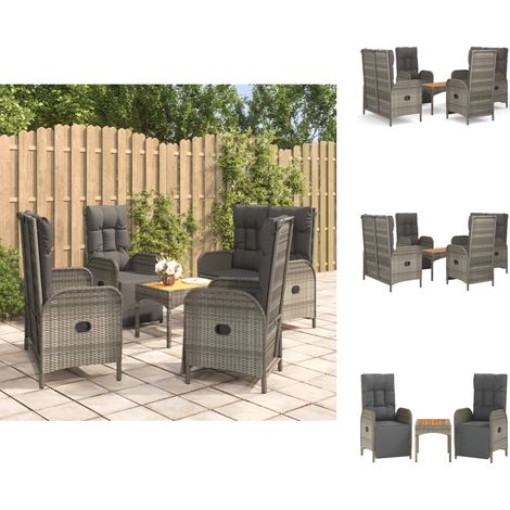 Gartenmöbel-Sets - Living 5-tlg. Garten-Essgruppe mit Kissen Grau Poly Rattan (1/5)