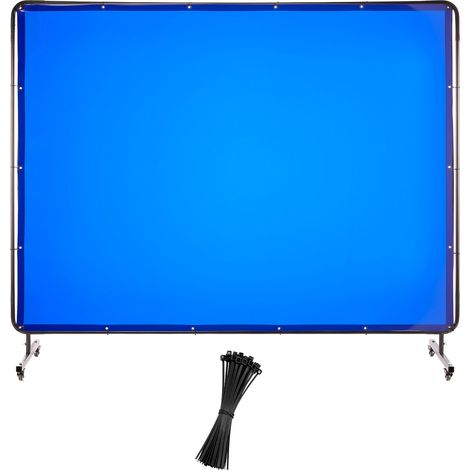 Paravent de soudage sur châssis 1,74 x 2,34 m, rideau de protection en vinyle ignifuge, roulettes pivotantes verrouillables et protection UV 6 niveaux, bleu, pour atelier/usage industriel (1/5)