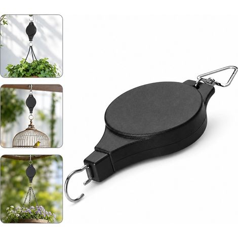 Crochet Suspendu Retractable pour Jardin et Plantes Plastique et Metal Noir 19.4 x 7.5 x 2 cm (1/4)