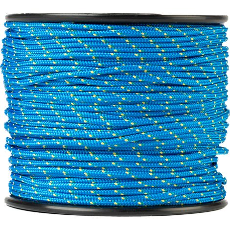 Corde polypropylène tressée 2mm 100m bleu jaune vert – Charge de rupture 71kg – Résistante pour camping et transport d'objets encombrants
