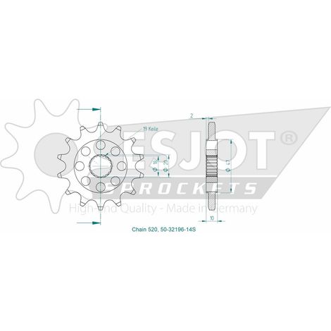 Pignon avant Esjot 50-32196-14S, 14 dents, taille 520 pour Zongshen (1/2)