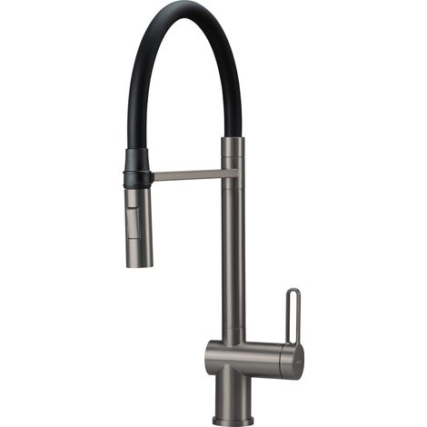 Miscelatore cucina in acciaio con bocca elastica e 2 flussi finitura titanio - Vora