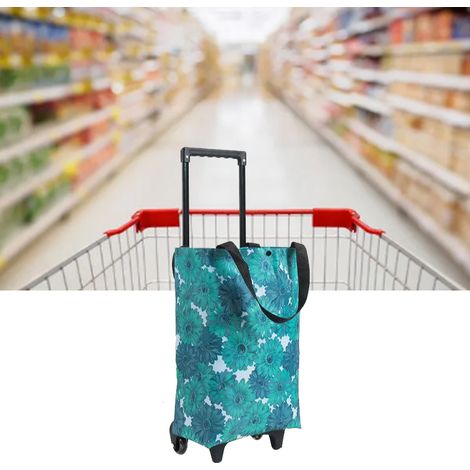 [Chariot de shopping] Chariot portable et pliable à roues Oxford Fabric avec manche extensible pour voyages Daisy bleu (1/5)