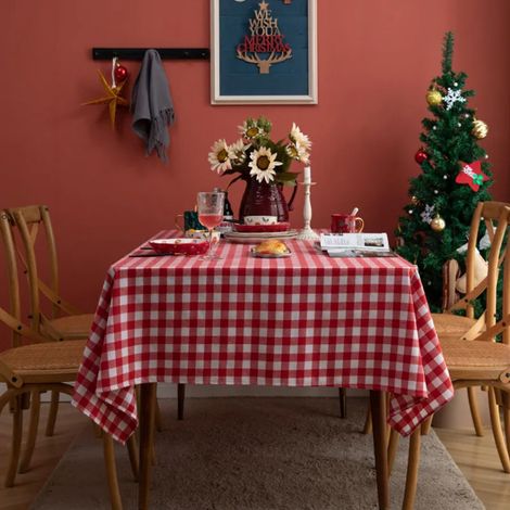 Rote Tischdecke im italienischen Karomuster, 140 x 140 cm, weiß-rotes Karomuster (Pariser Karo)