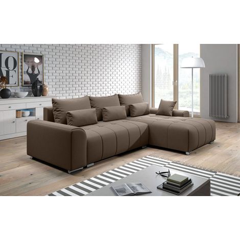 AX LIVING Eckschlafcouch mit Bettkasten Rivolli 260 cm braun