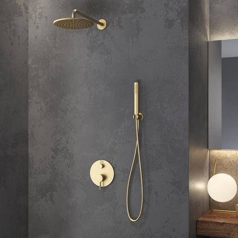 Set doccia a parete acciaio inox satinato con soffione, doccetta e miscelatore KAM-ARTE INOX kamalu (1/4)
