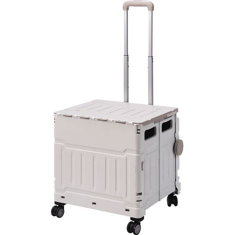 White 75L Collapsible Rolling Utility Crate Shopping Cart with 8 Wheels (1/4)
