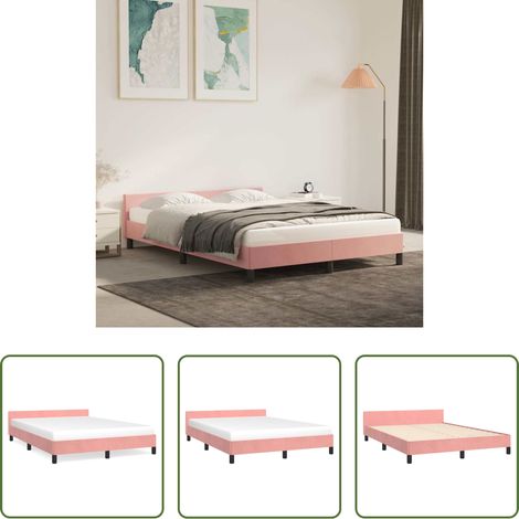 vidaXL Sommeil - Cadre de lit et tête de lit sans matelas rose 140x190cm velours (1/5)