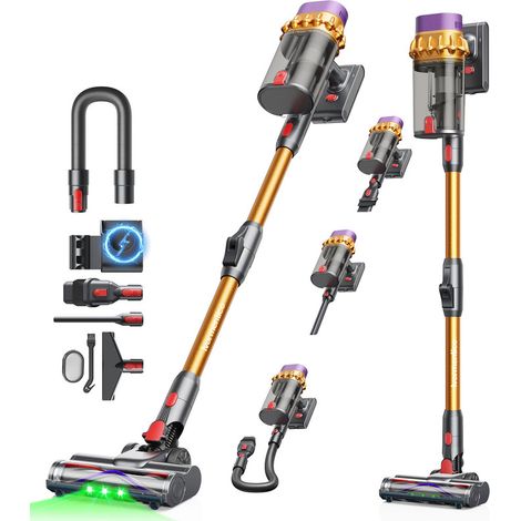 Aspirateur balai sans fil Konsoefuly, Sans balais 600W, 68KPa, Mode automatique, 70 min d'autonomie, Design autoportant, 1.8L réservoir double