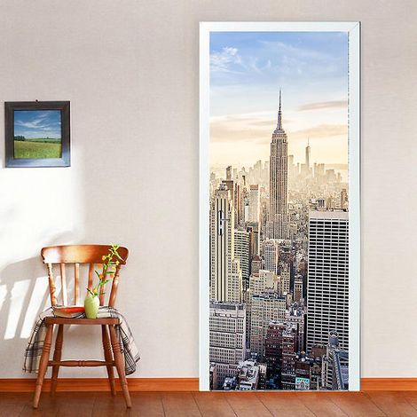 Sticker mural 3D effet trompe-l'œil New York Street View (95 x 215 cm) en PVC, idéal pour décorer salon, cuisine, chambre ou salle de bain. (1/5)