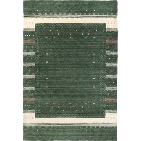Tapis Loribaft tissé Tapis Aurora Flair - Tapis en laine  - 150x80cm, Rectangular - 100% Laine vierge - Tissé main - Vert