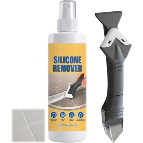 Dissolvant pour silicone 200 ml, dissolvant liquide pour silicone, outil de retrait du silicone avec grattoir, dissolvant pour joints en silicone, dissout rapidement, élimine le silicone, convient pou (1/5)