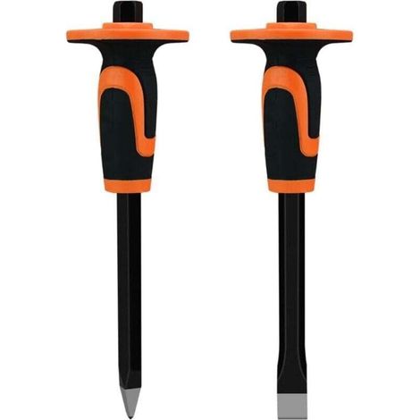 Juego de 2 herramientas de corte para mampostería, XU, cincel, kit completo de cinceles duraderos con protectores para hormigón, ladrillos y piedras: incluye cincel para ladrillos y cincel plano para  (1/4)
