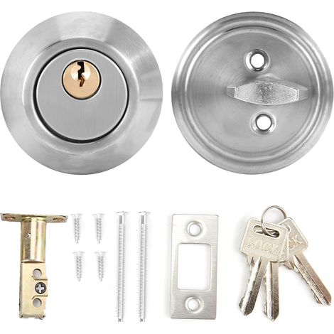 Serrure de porte de chambre à coucher antivol à cylindre unique en acier inoxydable avec clés (argent) (1/5)