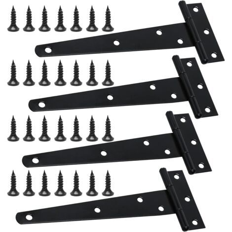 Lot de 4 charnières de porte en T galvanisées 150 mm – Capacité de charge élevée – 24 vis de montage incluses – Pour bois et extérieur (1/5)