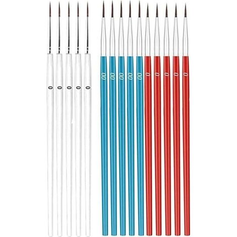 Lot de 15 pinceaux de détail - Petits pinceaux d'artiste - Pour peinture par numéros - Pour acrylique, aquarelle, huile, miniatures (bleu, blanc, rouge) (1/4)