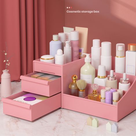 Boîte de rangement pour maquillage en plastique avec tiroirs multifonctionnels, idéale pour le comptoir de salle de bain. Dimensions : 26,5 x 16 x 12 cm / 10,4 x 6,3 x 4,7 pouces. (1/5)
