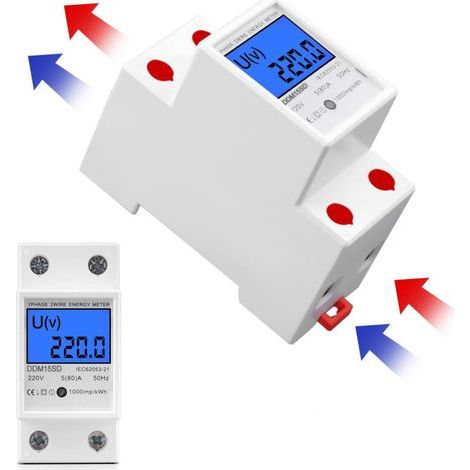 Compteur électrique numérique monophasé 220V – Courant 5(80)A – Fréquence 50Hz – Écran LCD rétroéclairé – Installation rail DIN 35mm - DDM15SD (1/5)