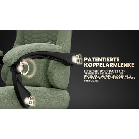 Chaise de bureau gaming en tissu avec massage, appui-tête et repose-pieds, siège ergonomique type racing (vert) (1/4)